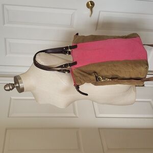 Vintage BODEN Pink Olive Green Jute Canvas Tote